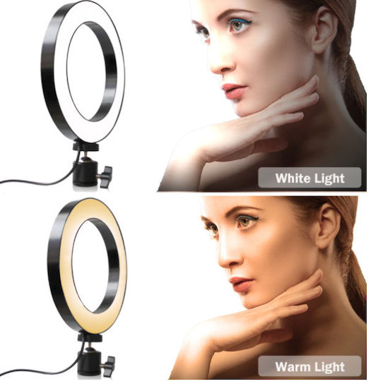 USB LED Ringlicht 16cm 2500 - 4500K mit Schreibtisch Stativ und Handyhalter