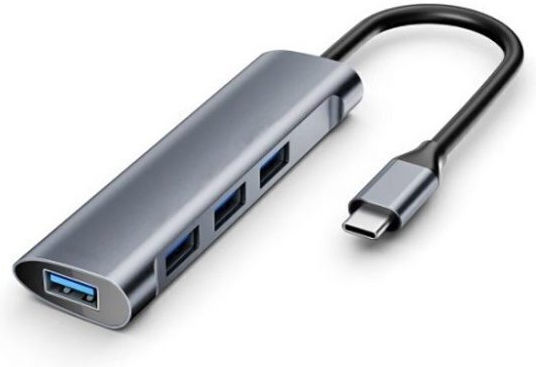 Andowl Hub 4 Θυρών USB 2.0 με σύνδεση USB-C Γκρι