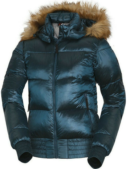 Northfinder Gretha Kurz Damen Puffer Jacke Wasserdicht mit pelziger Kapuze für Winter Blau