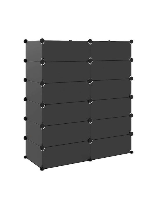 Plastic Shoe Organizer with 12 Shelves Black 94.5x36.5x106cm