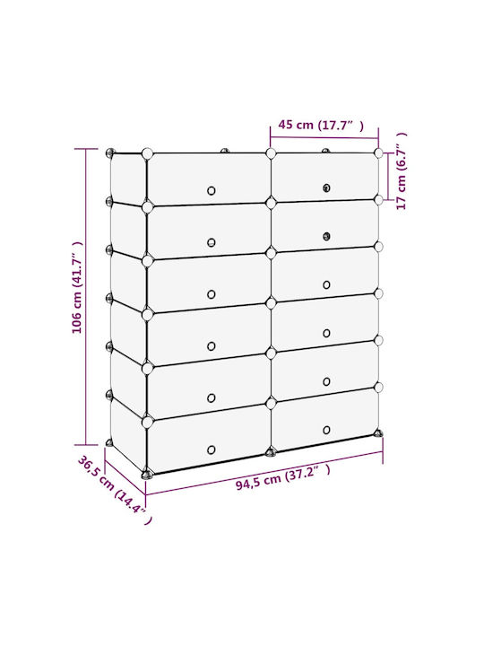 Plastic Shoe Organizer with 12 Shelves Black 94.5x36.5x106cm