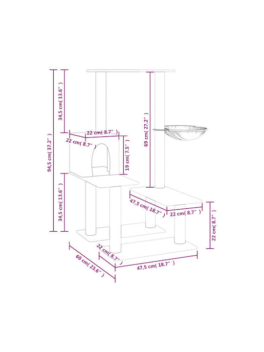 vidaXL Ονυχοδρόμιο Γατόδεντρο Γκρι 47.5x60x94.5εκ.