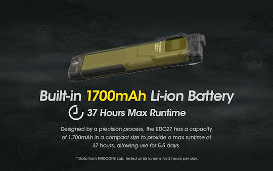 NiteCore Επαναφορτιζόμενος Φακός LED IP54 με Μέγιστη Φωτεινότητα 3000lm EDC27