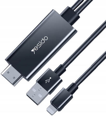 Yesido HM04 Кабел HDMI мъжки - Мъж с мълния / USB-A мъжки 1.8м Черно