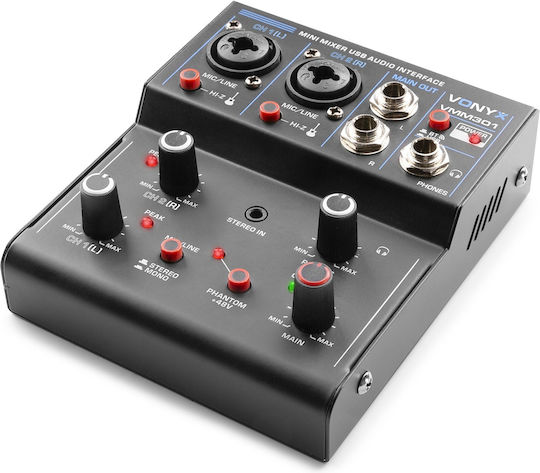 Vonyx VMM301 172.642 Combiner Analogic 3.0 Canale cu Putere Fantomă & 2 Intrări XLR & Bluetooth
