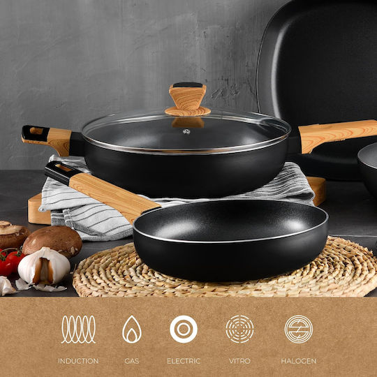 Bergner Earth Тиган от Лят Алуминий с Капак с Незалепващо Покритие 28см