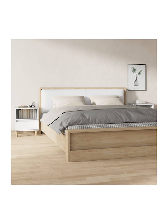 Wooden Bedside Tables 2pcs Γυαλιστερό Λευκό 40x35x50cm