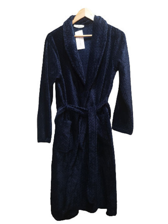 Passion Winter Women's Velvet Robe Navy Blue