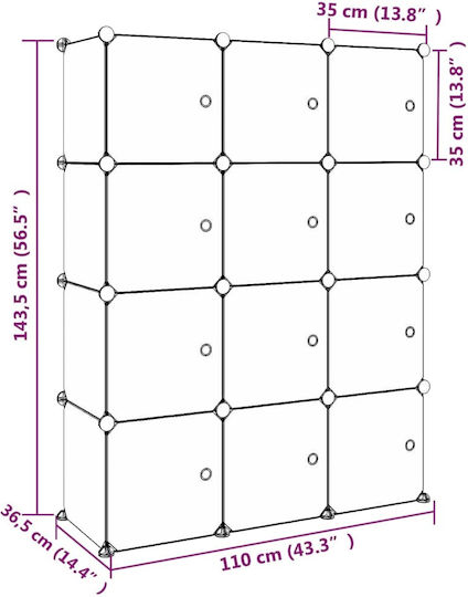 vidaXL Sistem de Depozitare Jucării din Plastic Verde 110x36.5x143.5cm 12buc