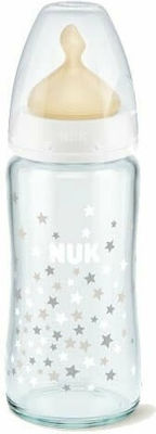 Nuk Glasflasche First Choice Plus Gegen Koliken mit Kautschuksauger für 0-6 Monate White Sterne 240ml 1Stück 10.745.102