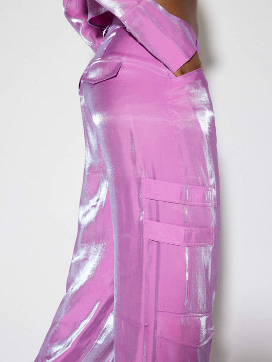 Damen Stoff Cargo Hose in Weitem Schnitt Rose Violet