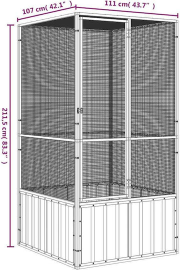 vidaXL 171548 Verzinkter Stahlkäfig für Vögel 111cmx107cmx211.5cmcm.