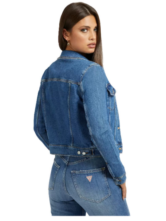 Guess Women's Short Jean Jacket for Spring or Autumn Blue