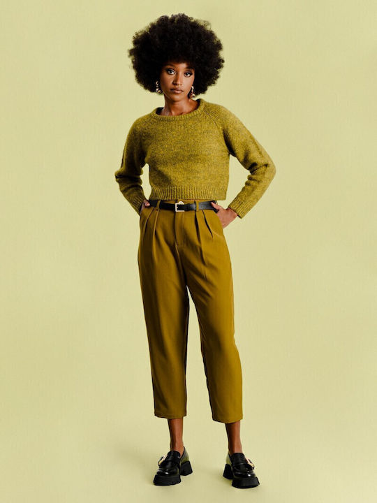 Women's Long Sleeve Crop Sweater Khaki