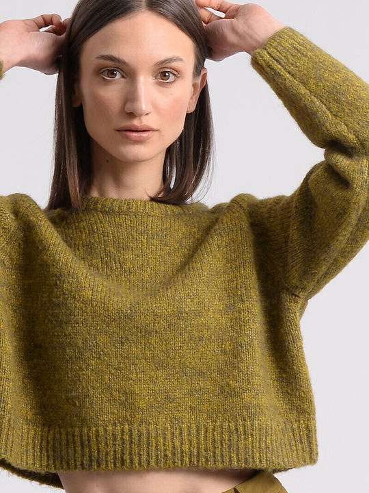 Women's Long Sleeve Crop Sweater Khaki