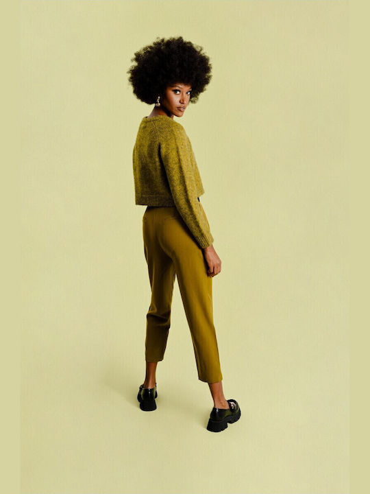 Women's Long Sleeve Crop Sweater Khaki
