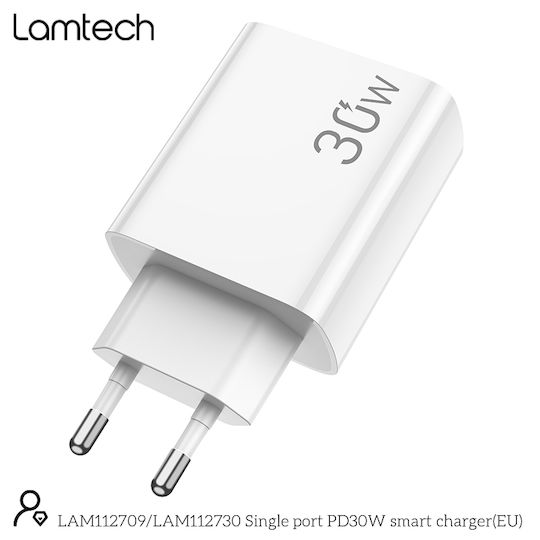 Lamtech Wireless Charger with USB-C Port 30W Power Delivery White (LAM112709)