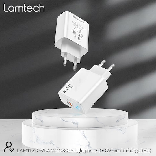 Lamtech Wireless Charger with USB-C Port 30W Power Delivery White (LAM112709)
