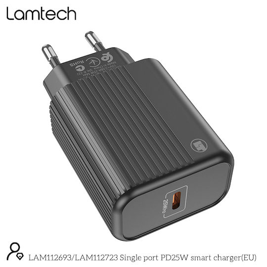 Lamtech Φορτιστής Χωρίς Καλώδιο με Θύρα USB-C 25W Power Delivery Μαύρος (LAM112723)