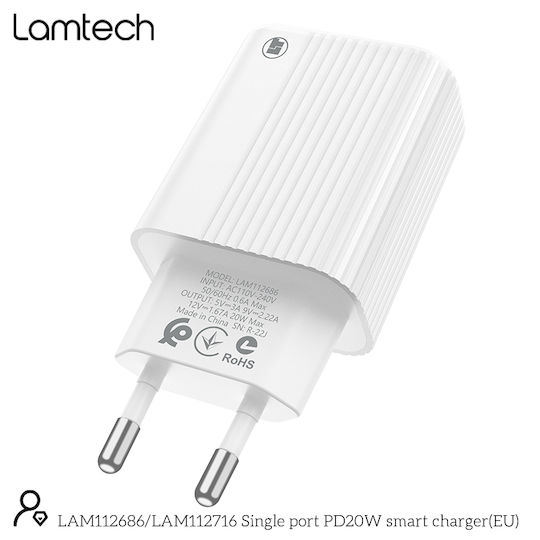 Lamtech Wireless Charger with USB-C Port 20W Power Delivery White (LAM112686)