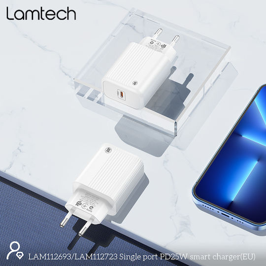 Lamtech Wireless Charger with USB-C Port 25W Power Delivery White (LAM112693)
