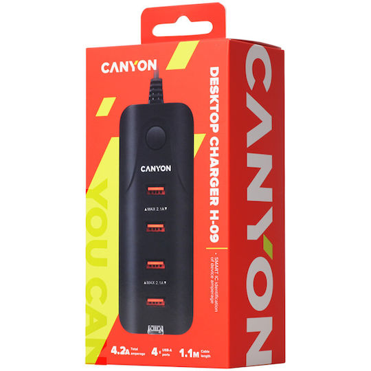 Canyon Charging Stand with 4 USB-A Ports in Black color (CNE-CHA09B-UK)