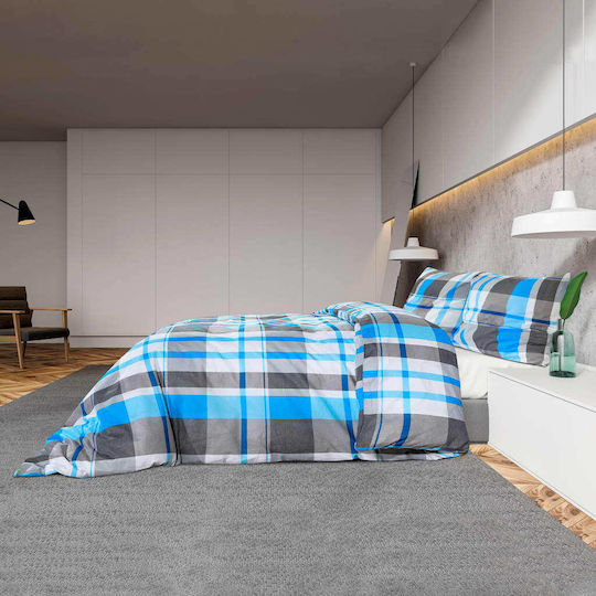 vidaXL Bettbezug-Set Baumwolle Doppelbett mit 2 Kissenbezügen 200x200 Blue / Grey