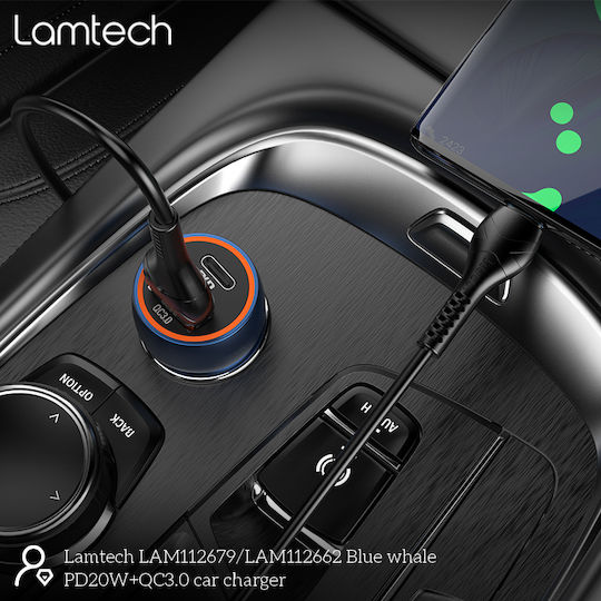 Lamtech Φορτιστής Αυτοκινήτου 20W Γρήγορης Φόρτισης με Θύρες: 1xUSB 1xType-C Γκρι