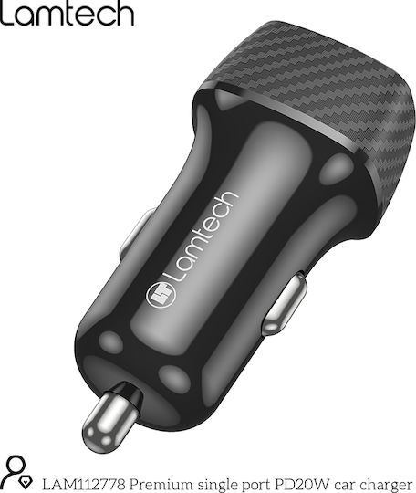 Lamtech Φορτιστής Αυτοκινήτου 20W Γρήγορης Φόρτισης με μία Θύρα: 1xType-C Μαύρος