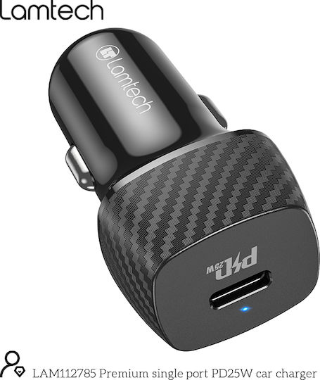 Lamtech Φορτιστής Αυτοκινήτου 25W Γρήγορης Φόρτισης με Θύρες: 1xUSB 1xType-C Μαύρος