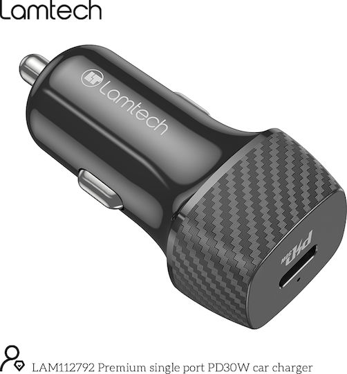 Lamtech Φορτιστής Αυτοκινήτου 30W Γρήγορης Φόρτισης με μία Θύρα: 1xType-C Μαύρος
