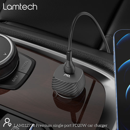 Lamtech Φορτιστής Αυτοκινήτου 20W Γρήγορης Φόρτισης με μία Θύρα: 1xType-C Μαύρος