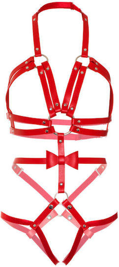 Leg Avenue Kink Gepolstertes O-Ring Harness Teddy Leder- und Latex-Outfit Rot
