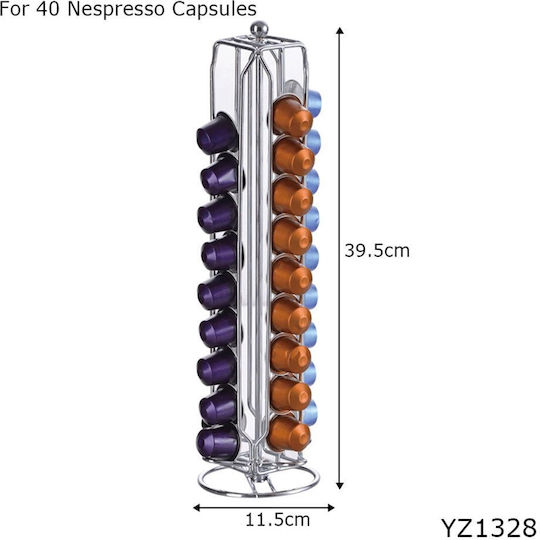Go Clever Metal Capsule Stand for 40 Nespresso Pods 11.5x11.5x39.5cm GCYZ1328
