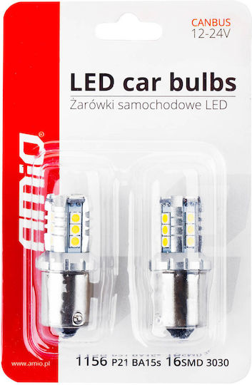 AMiO Λάμπες Αυτοκινήτου BA15S / P21W / R10W / R5W 16xSMD 3030 Canbus LED Λευκό 12-24V 2τμχ /AM