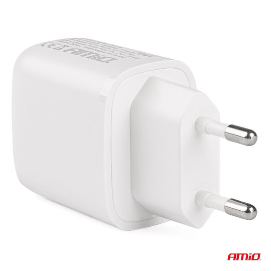 AMiO Încărcător Fără Cablu Cu Port USB-A și Port USB-C 20W Livrarea Energiei Quick Charge 3.0 Alb