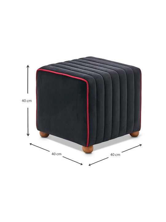 Stool For Living Room Upholstered with Velvet Mona Black 40x40x40cm