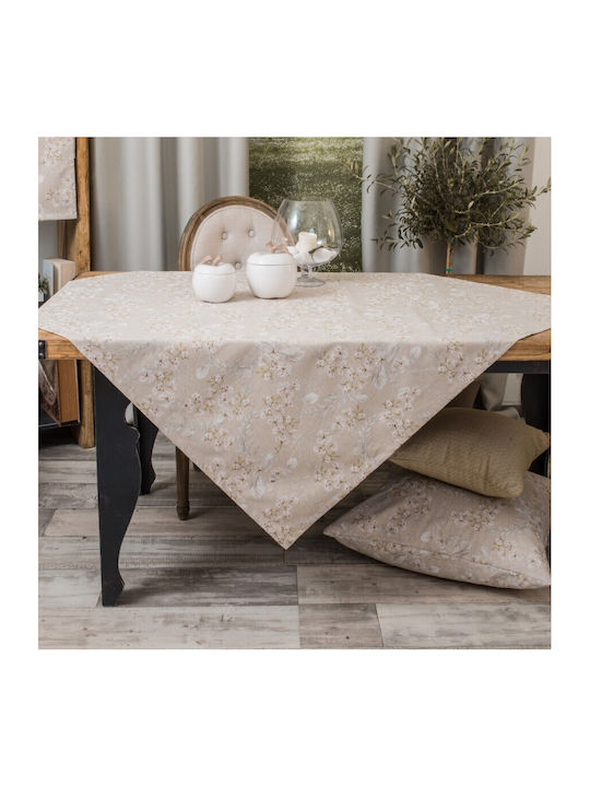 Teoran Marbela Cotton & Polyester Rotunda Tablecloth Beige 180cm