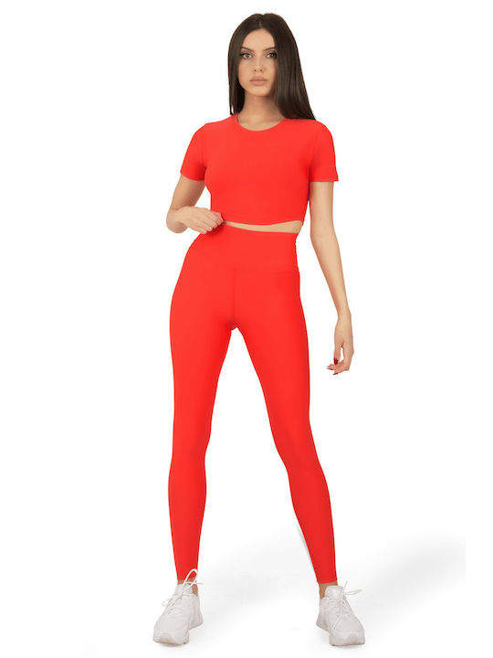 Superstacy Damen Sportliches Crop Top Kurzarm Rot