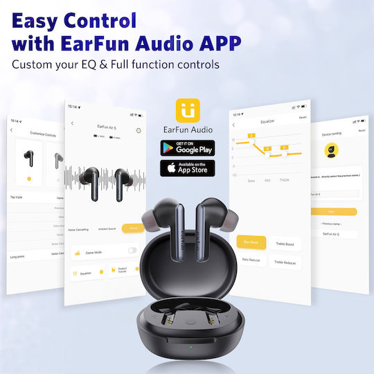 Earfun Air S In-ear Bluetooth Handsfree Ακουστικά με Αντοχή στον Ιδρώτα και Θήκη Φόρτισης Μαύρα