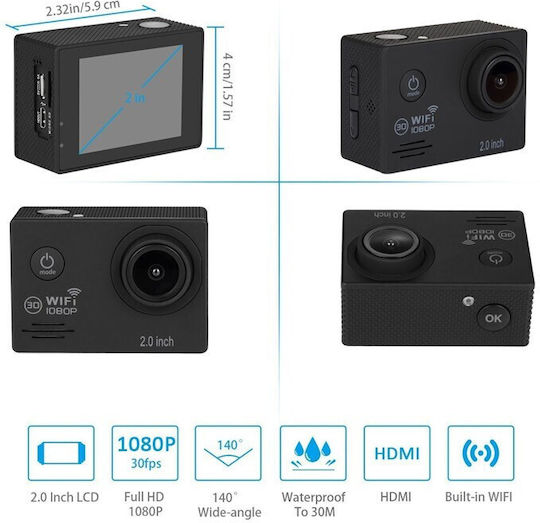 SJ7000 Action Camera Full HD (1080p) Υποβρύχια με Οθόνη 2" και Wi-Fi Λευκή