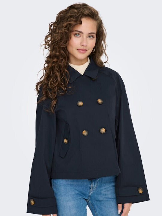 April Women's Navy Blue Coat with Buttons