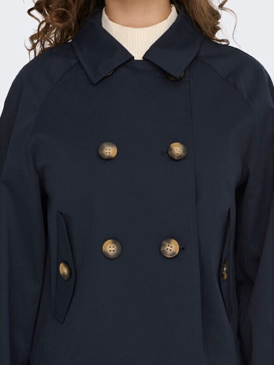 April Women's Navy Blue Coat with Buttons