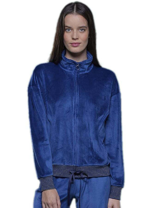 Noidinotte Winter Damen Pyjama-Set Samt Blau