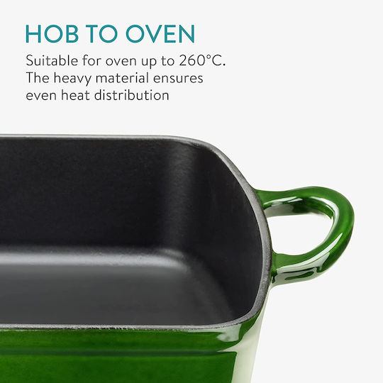 Navaris Cast Iron Casserole Baking Pan Dark Green 25.7x33.2cm