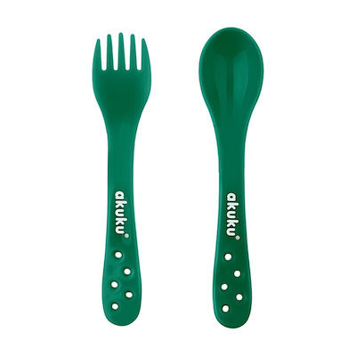 Akuku Baby Set with Fork made of Plastic in Case Green 2pcs