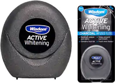 Wisdom Active Whitening Charcoal Οδοντικό Νήμα με Γεύση Μέντα 50m