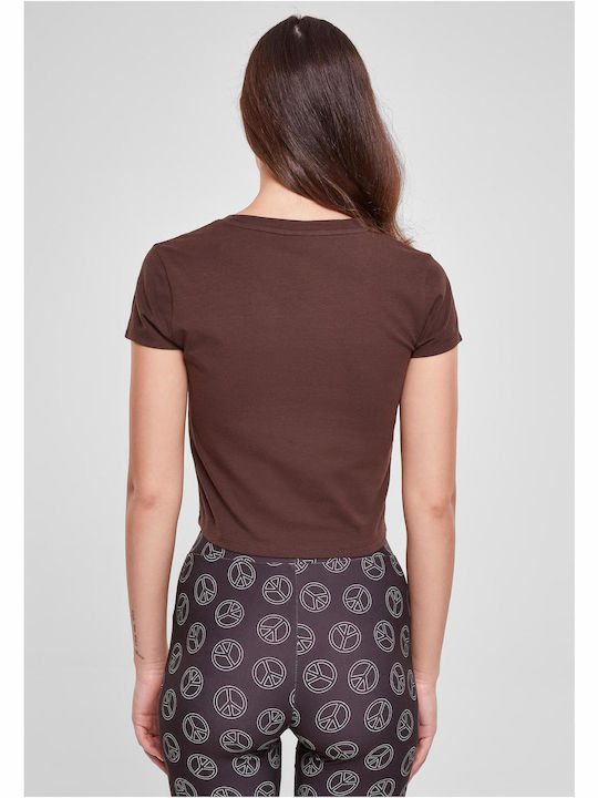 Urban Classics Women's Crop Top Cotton Short Sleeve Brown
