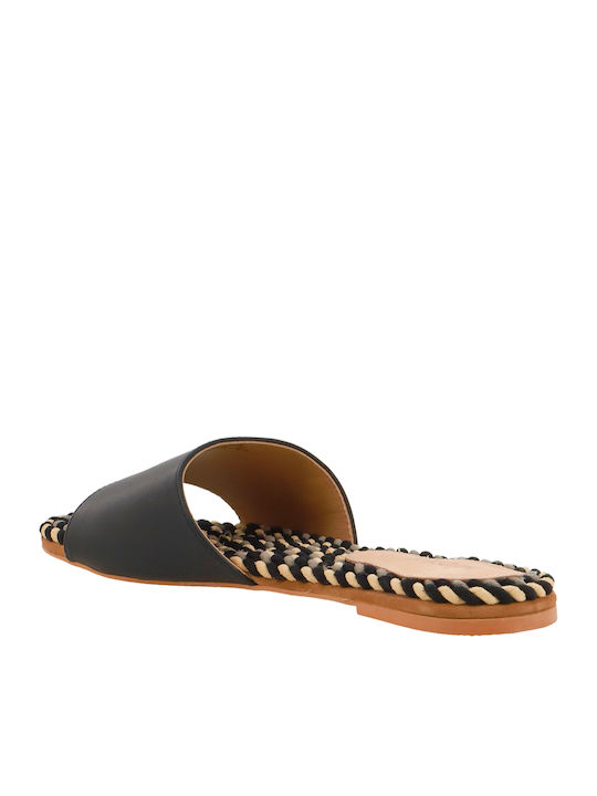 Leather Women's Flat Sandals in Black Color