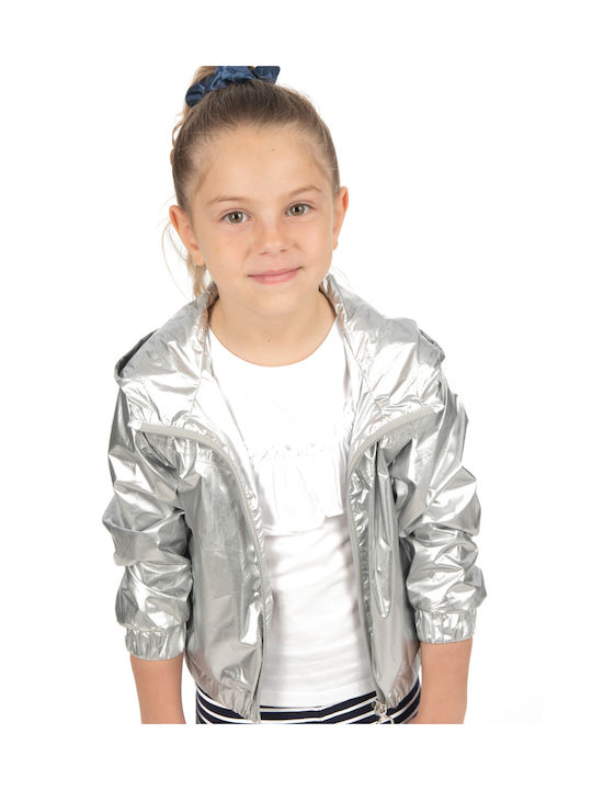 Kids Casual Short Coat with Hood Silver